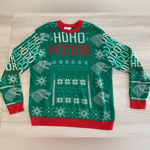 Game of Thrones HBO Ho Ho Hodor Ugly Christmas Knit Sweater Crew neck Size Large